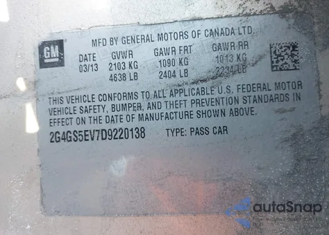 2013 Buick Regal Turbo - Premium 1 z USA, uszkodzony, nr VIN 2G4GS5EV7D9220138